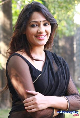 Samruthika Hot in Black Saree Stills